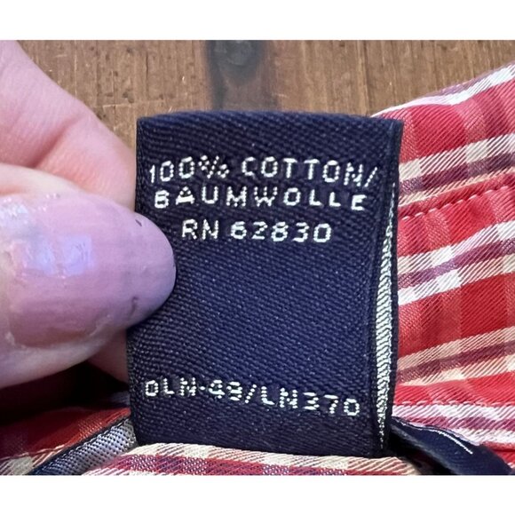 Land's End men's red short sleeve button down shirt size XL white/blue stripes - Picture 5 of 7